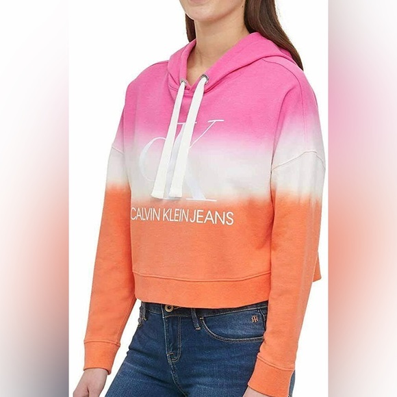 NWT Women’s Size Small Calvin Klein Jeans Cropped Drawstring Tie Dye Hoodie - Picture 2 of 12